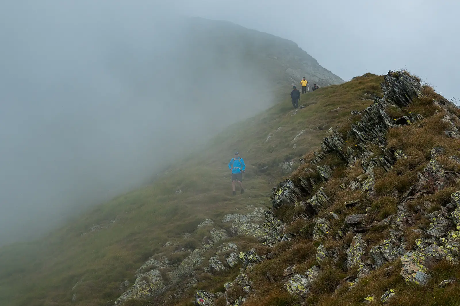 Ne întoarcem la marcajul punct roșu care coboară dinspre Vârful Lespezi spre Șeuța Lespezi și începem coborârea.