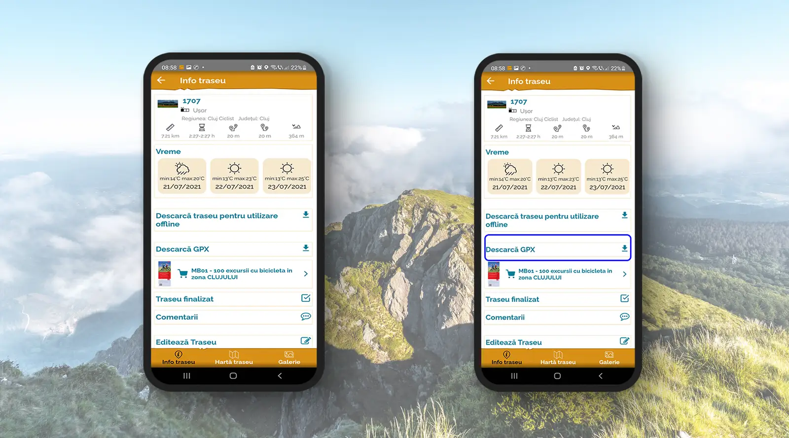  Descărcare traseu pentru uz offline și descărcare GPX nou înregistrat