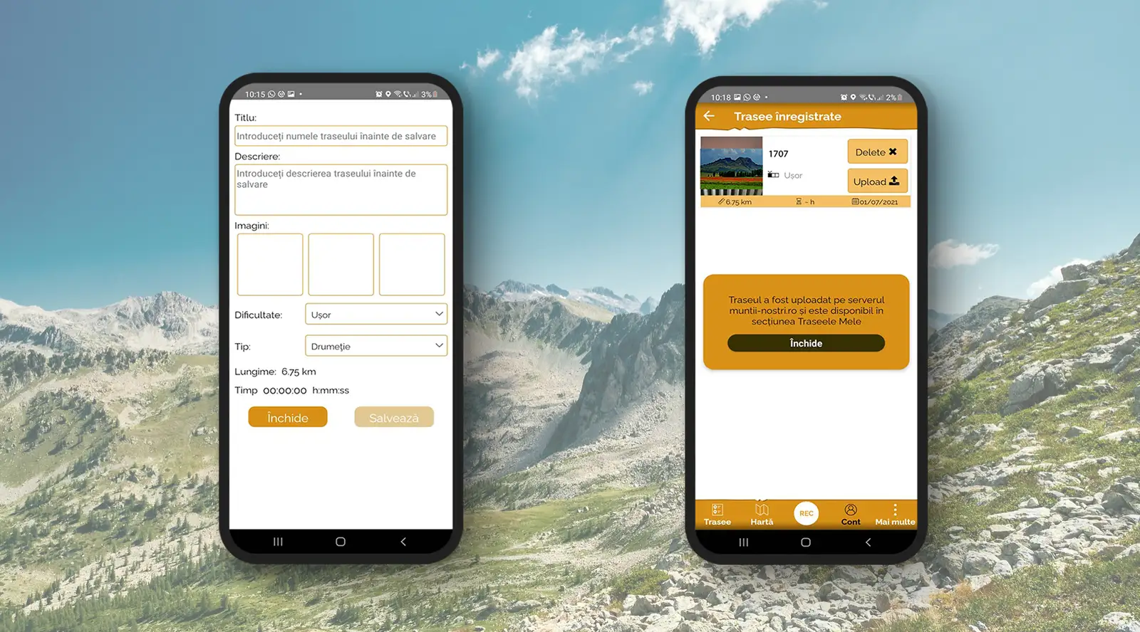   Salvare și upload pe server traseul nou înregistrat