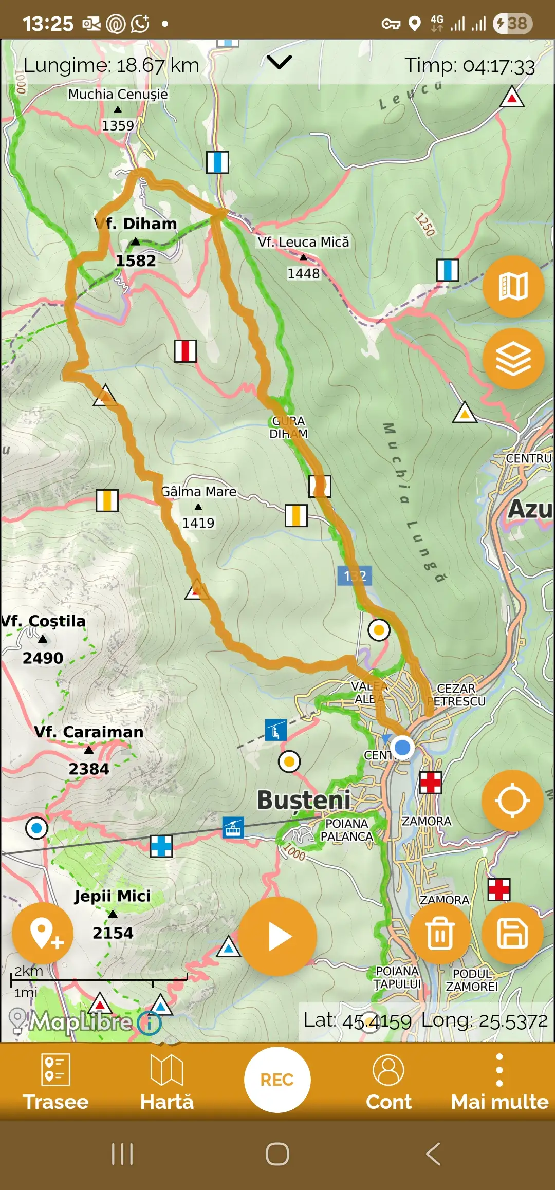 Gara Busteni - Căminul Alpin - Pichetul T - Cabana Șaua Baiului - Cabana Gura Diham - Gara Bușteni 