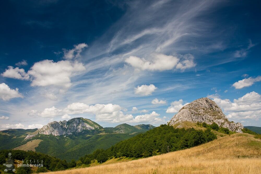 Piatra Cetii și Piatra Bulzului, privite de pe platoul Pietrei Bulzului - Cârtița Plimbăreață