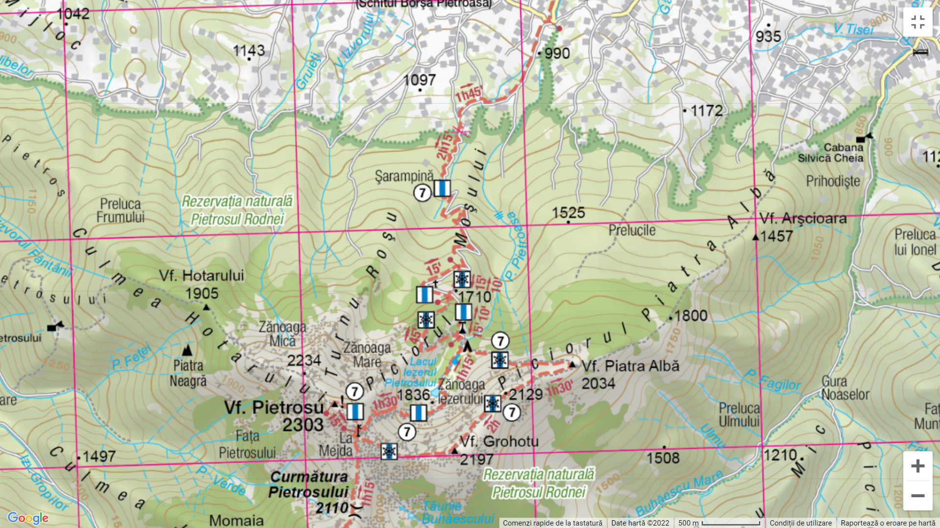  Traseul de iarnă Schitul Borșa - Pietrosul Rodnei - Harta Munții Noștri